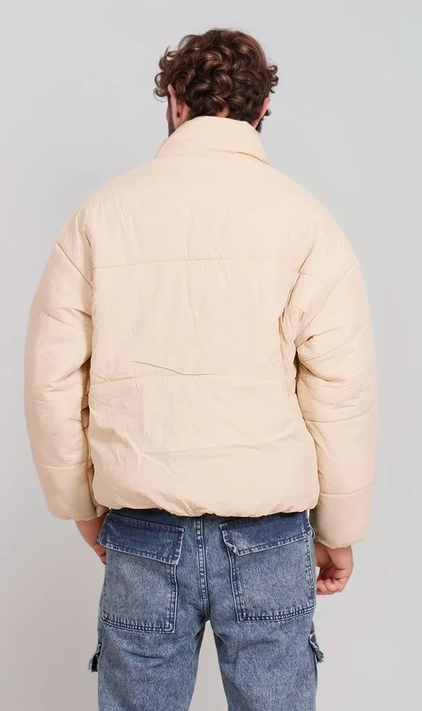 O197526-O197526 - Puffer Jacket with High Collar - Beige