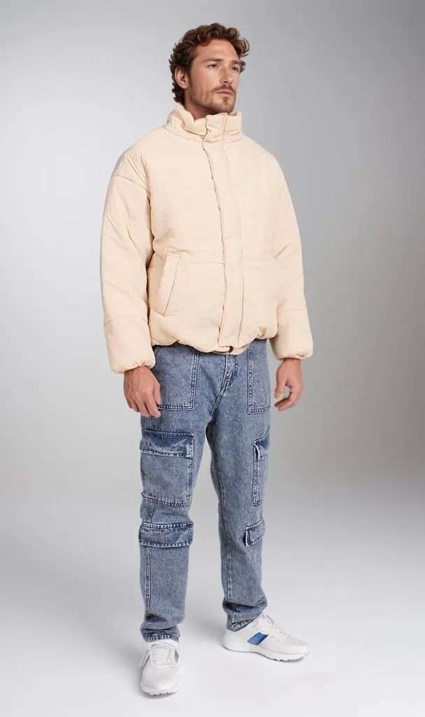 O197526-O197526 - Puffer Jacket with High Collar - Beige