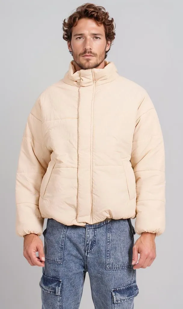 O197526-O197526 - Puffer Jacket with High Collar - Beige