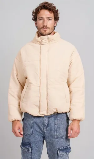 O197526-O197526 - Puffer Jacket with High Collar - Beige