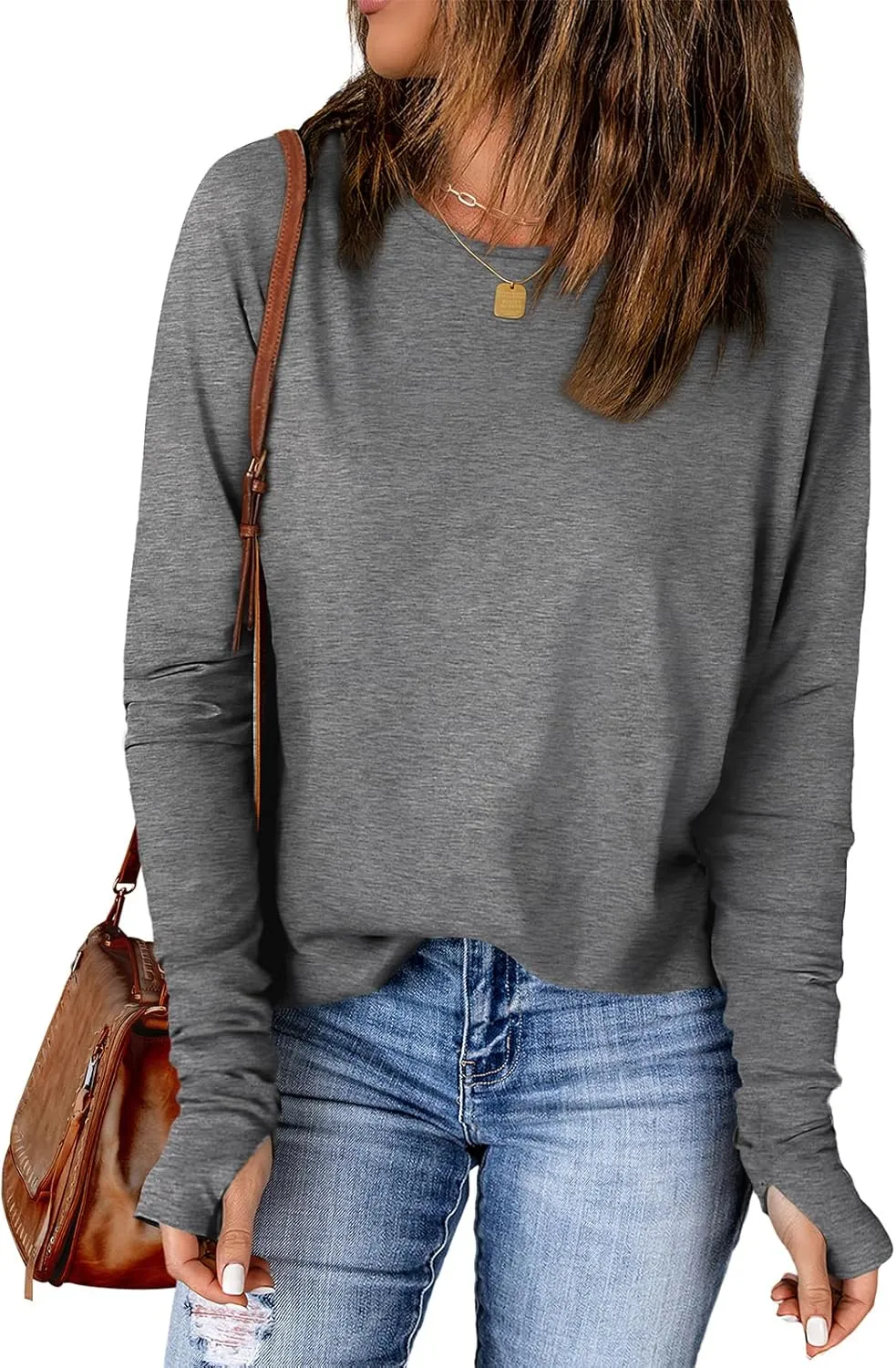 OFEEFAN Long Sleeve Shirts for Women Tunic Tops Thumb Hole Oversized Tshirts Fall Outfits