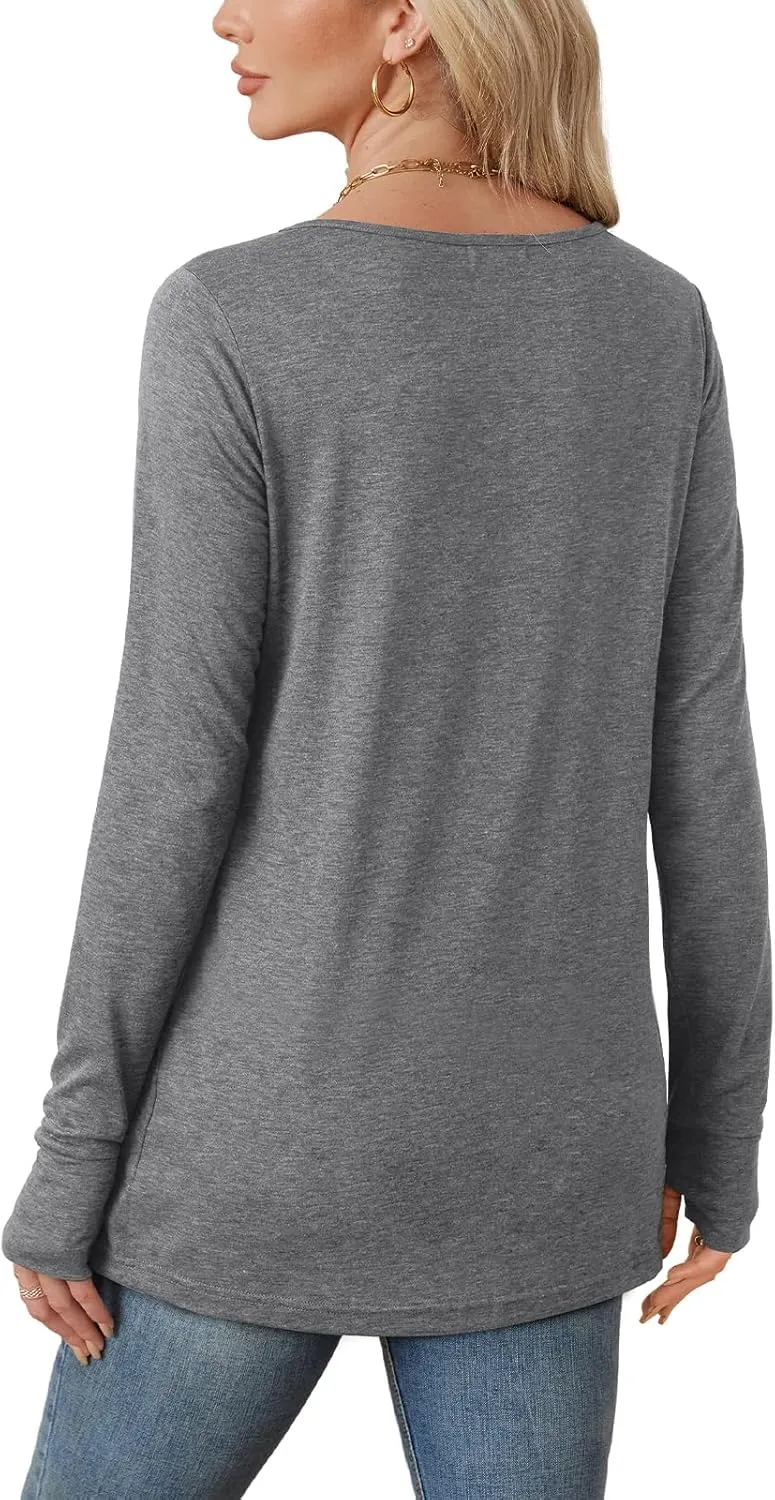 OFEEFAN Long Sleeve Shirts for Women Tunic Tops Thumb Hole Oversized Tshirts Fall Outfits