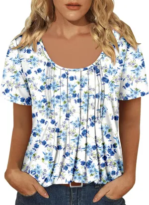 onlypuff Womens Flowy Tunic Tops Short Sleeve Shirts Round Neck Ladies Blouses Summer Fashon Trendy Top