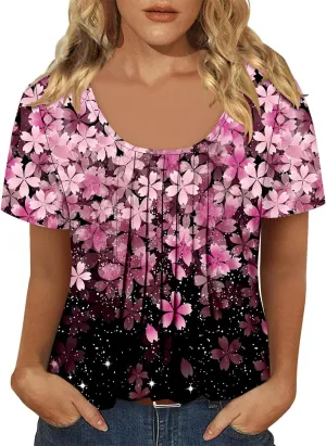 onlypuff Womens Flowy Tunic Tops Short Sleeve Shirts Round Neck Ladies Blouses Summer Fashon Trendy Top
