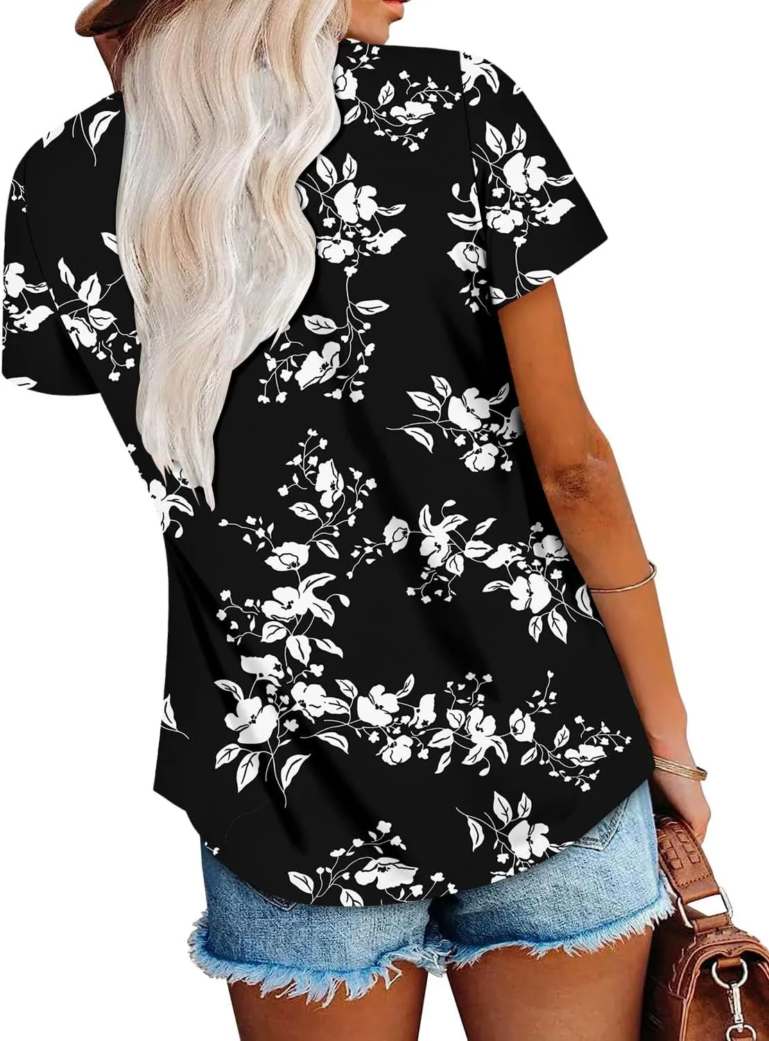 onlypuff Womens Flowy Tunic Tops Short Sleeve Shirts Round Neck Ladies Blouses Summer Fashon Trendy Top