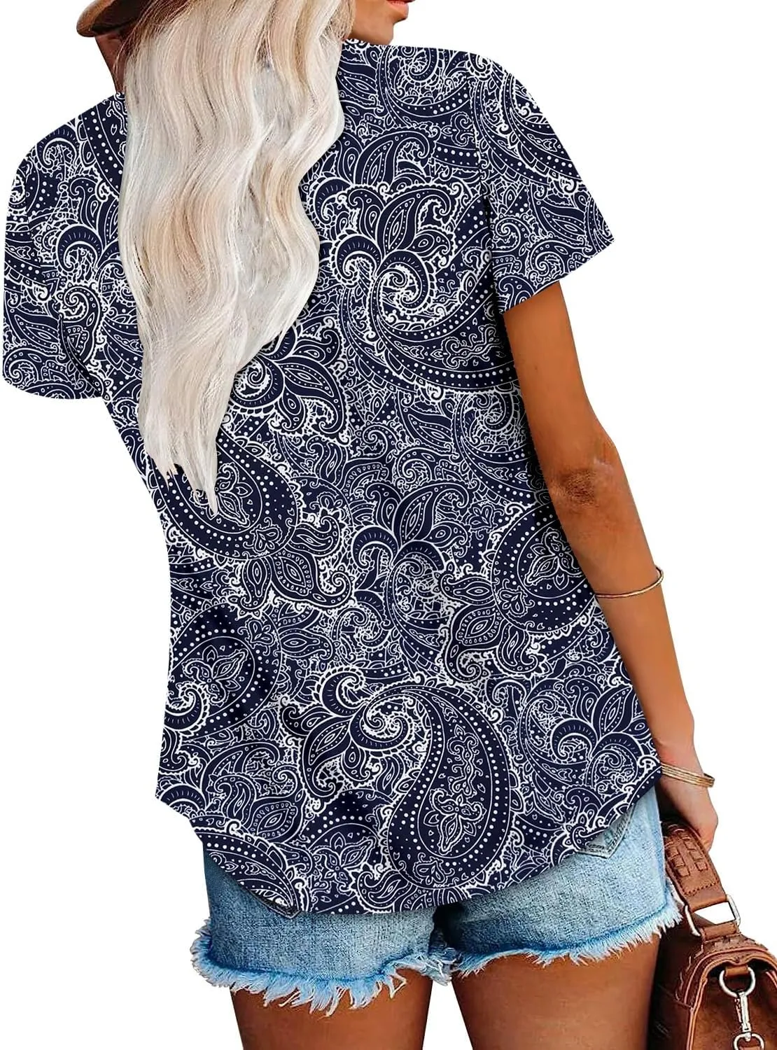 onlypuff Womens Flowy Tunic Tops Short Sleeve Shirts Round Neck Ladies Blouses Summer Fashon Trendy Top