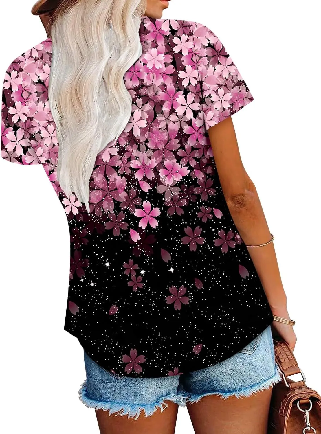 onlypuff Womens Flowy Tunic Tops Short Sleeve Shirts Round Neck Ladies Blouses Summer Fashon Trendy Top
