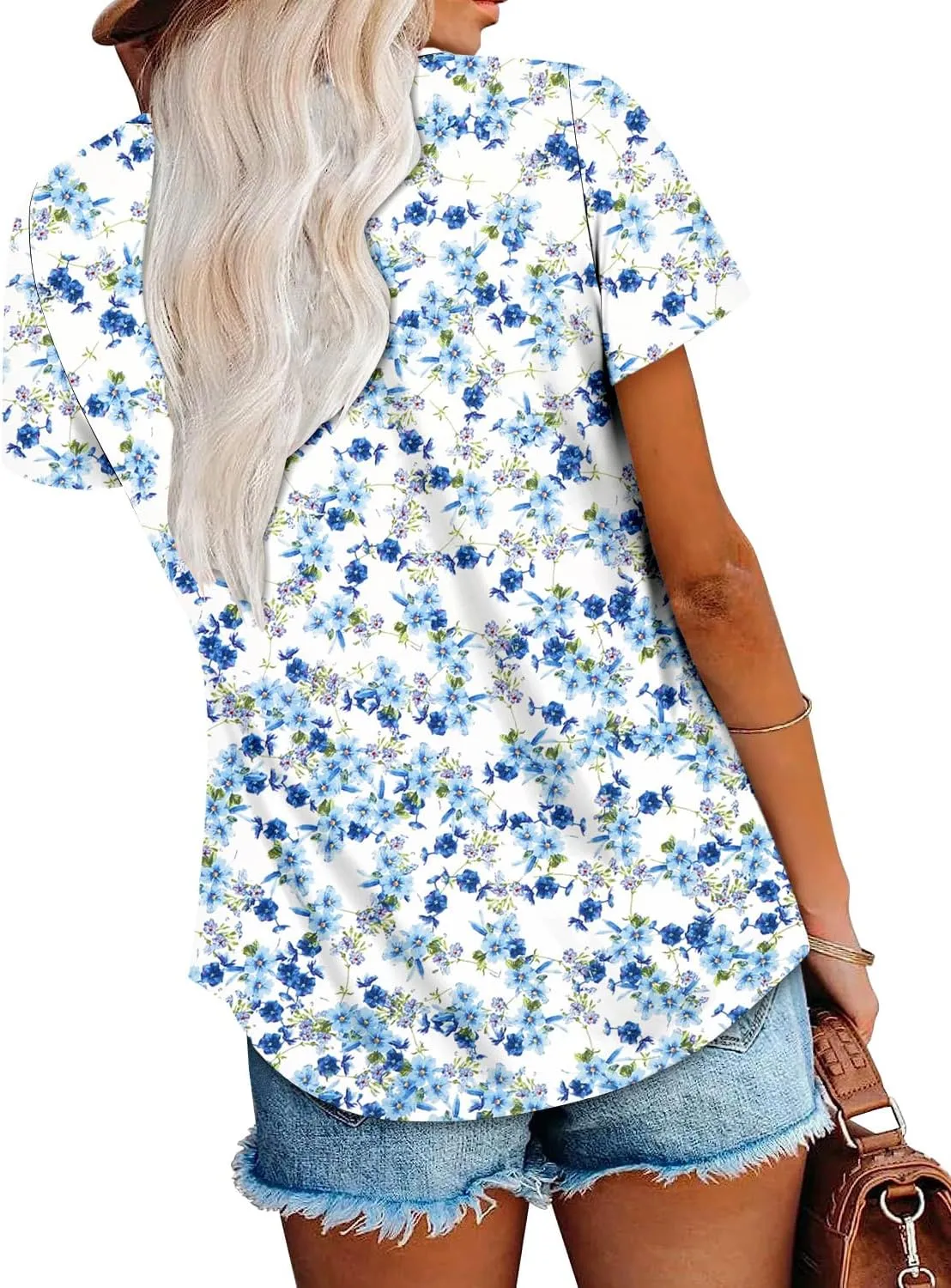 onlypuff Womens Flowy Tunic Tops Short Sleeve Shirts Round Neck Ladies Blouses Summer Fashon Trendy Top