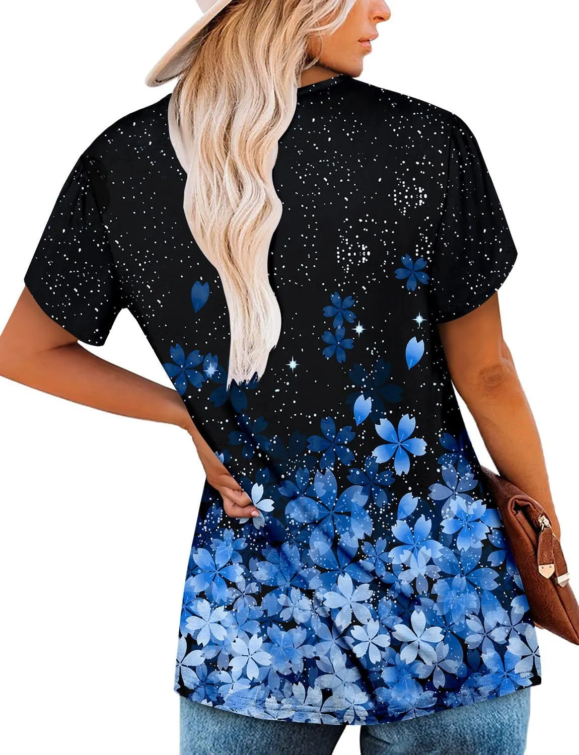 onlypuff Womens Tops Short Sleeve Shirts for Women V Neck Summer Tunic Tops Ladies Blouses Casual Loose Fit