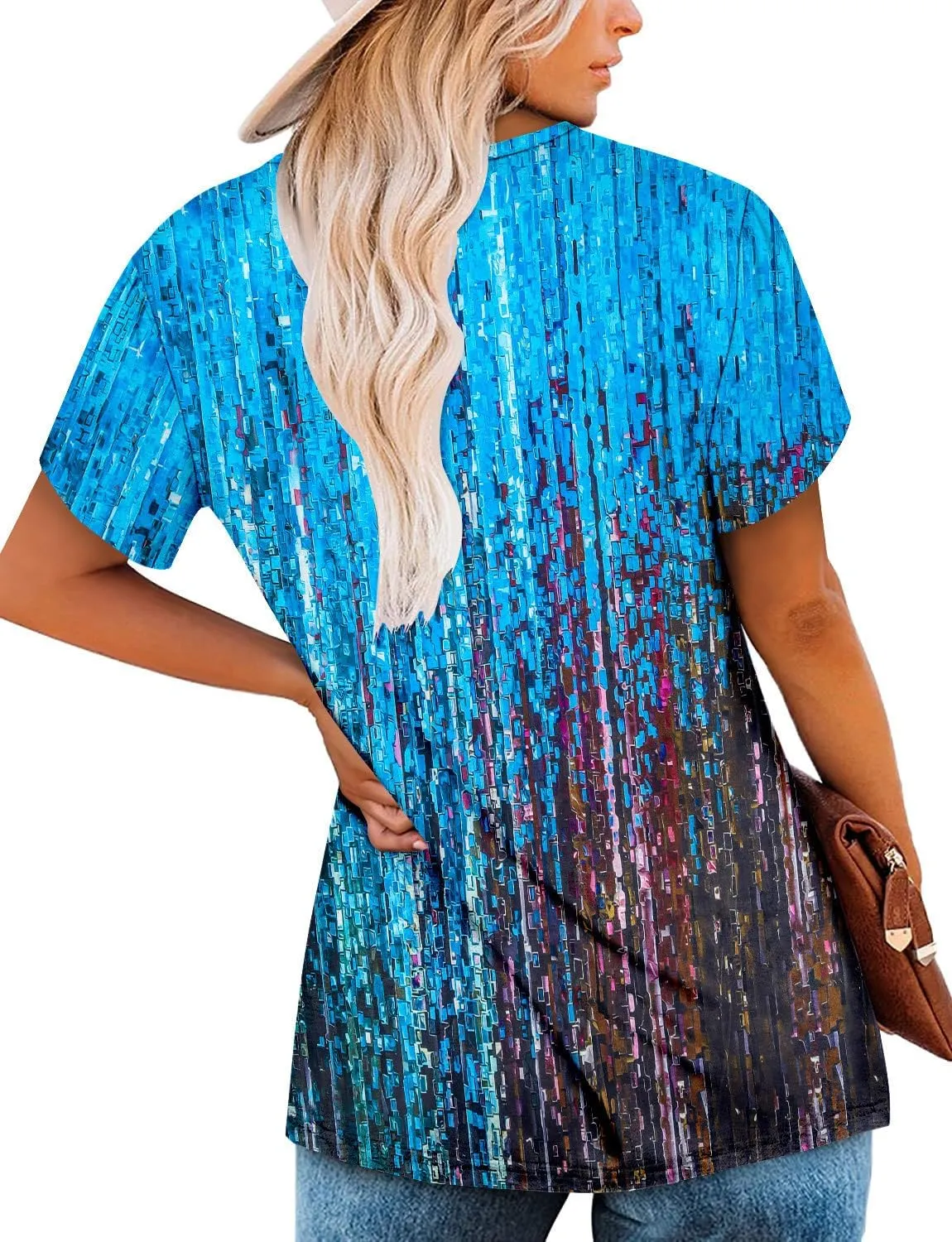 onlypuff Womens Tops Short Sleeve Shirts for Women V Neck Summer Tunic Tops Ladies Blouses Casual Loose Fit