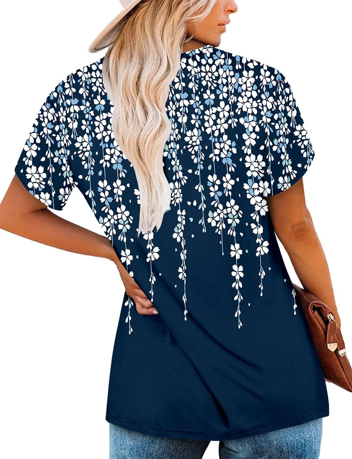 onlypuff Womens Tops Short Sleeve Shirts for Women V Neck Summer Tunic Tops Ladies Blouses Casual Loose Fit
