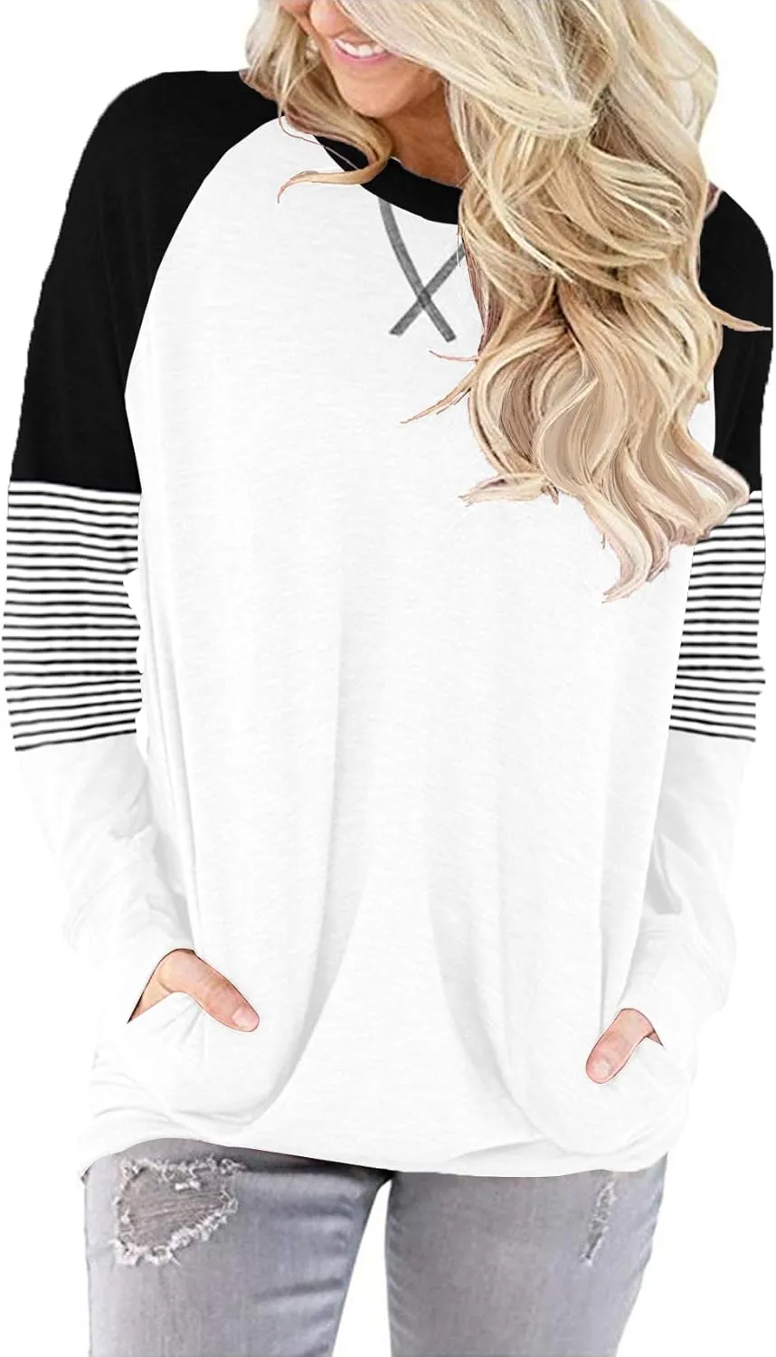 ONLYSHE Womens Crewneck Sweatshirt Casual Loose Fitting Tops Long Sleeve T Shirt