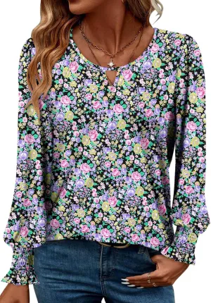 ONLYSHE Women's Long Sleeve Shirts Crewneck Tops TShirts Ladies Casual Flowy Tunic Tops Ruffle Fall Blouse