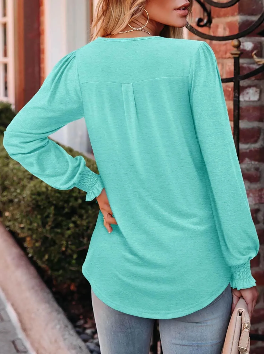 ONLYSHE Women's Long Sleeve Shirts Crewneck Tops TShirts Ladies Casual Flowy Tunic Tops Ruffle Fall Blouse
