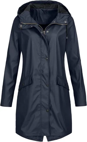Open Front Belted Long Jacket Hooded Solid Women Coat Rain Raincoat Women'S Coat Trench Coats for Women Peacoat