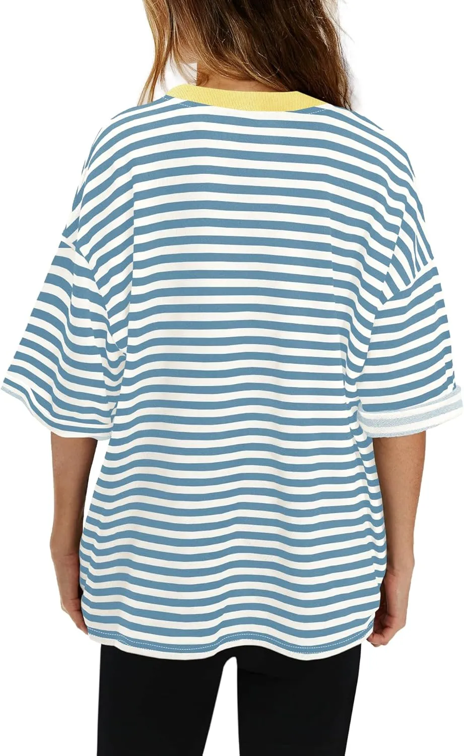 Panadila Womens Striped Short Sleeve Tunic Tops Oversized Crewneck T Shirt Casual Loose Fit Color Block Sweatshirt
