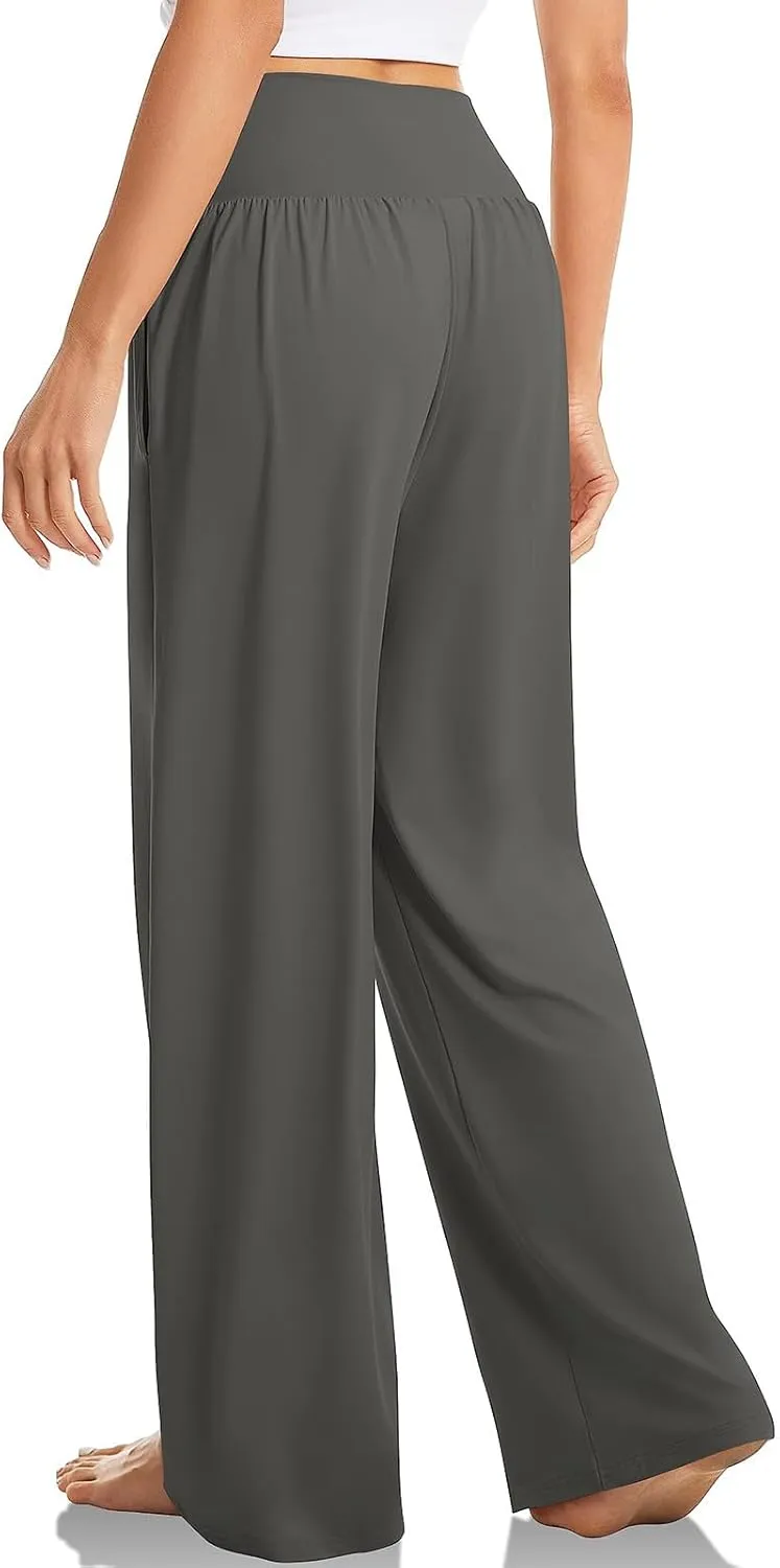 Pants for Women Casual Crossed Slim High Waist Trousers with Pockets Stretch Straight Wide Leg Ladies Pant Summer Beach