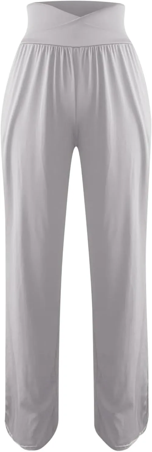 Pants for Women Casual Crossed Slim High Waist Trousers with Pockets Stretch Straight Wide Leg Ladies Pant Summer Beach