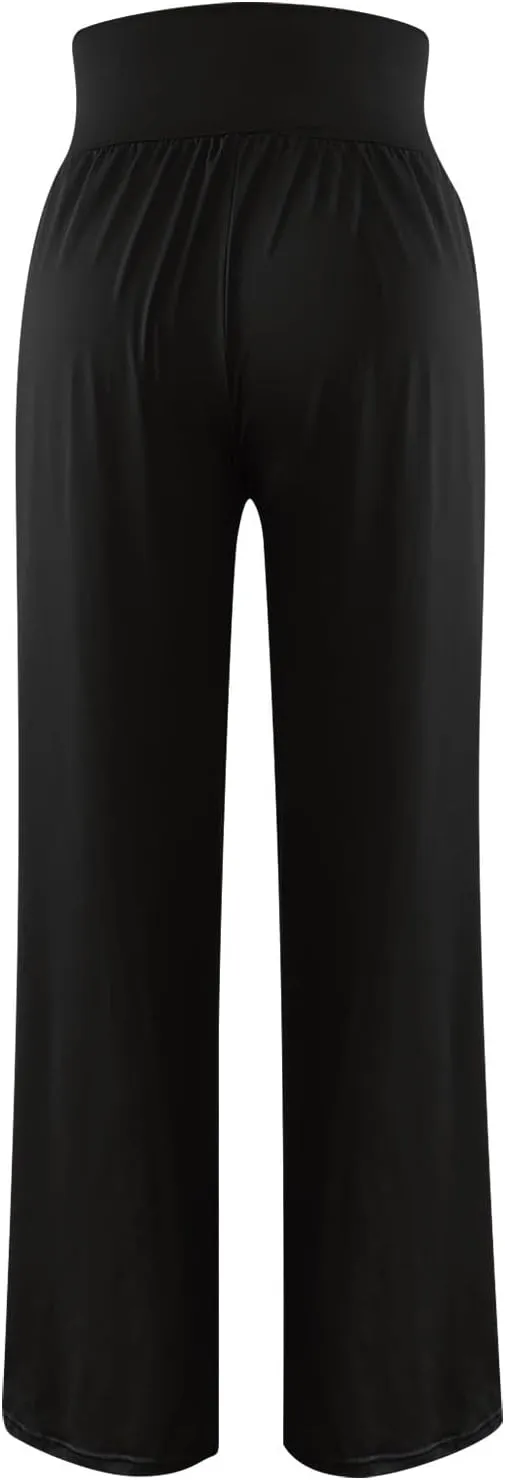 Pants for Women Casual Crossed Slim High Waist Trousers with Pockets Stretch Straight Wide Leg Ladies Pant Summer Beach