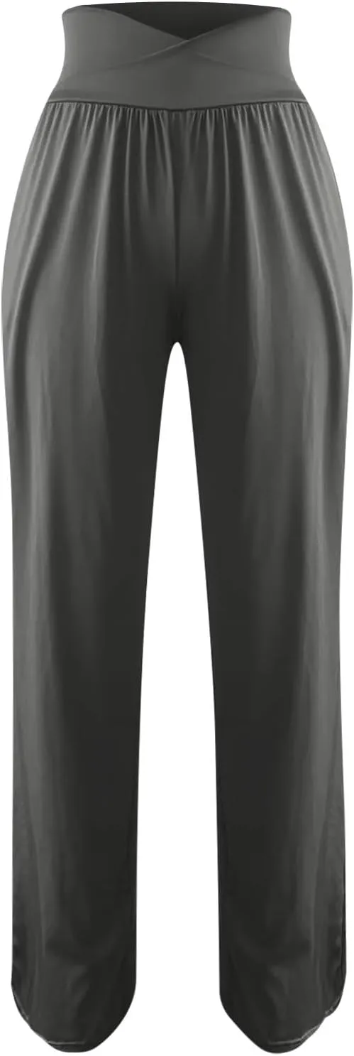 Pants for Women Casual Crossed Slim High Waist Trousers with Pockets Stretch Straight Wide Leg Ladies Pant Summer Beach
