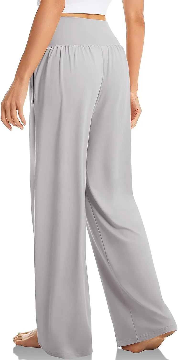 Pants for Women Casual Crossed Slim High Waist Trousers with Pockets Stretch Straight Wide Leg Ladies Pant Summer Beach
