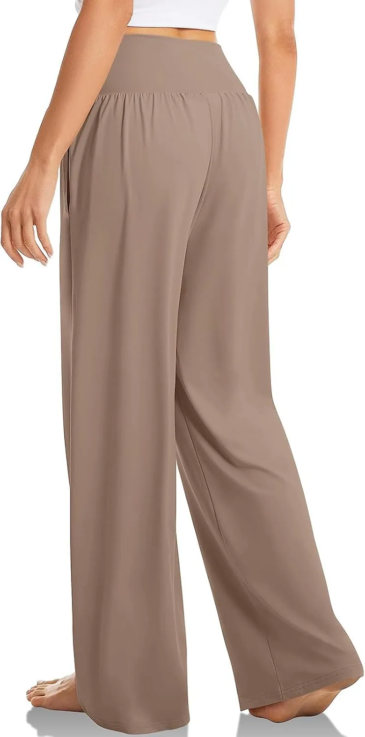 Pants for Women Casual Crossed Slim High Waist Trousers with Pockets Stretch Straight Wide Leg Ladies Pant Summer Beach