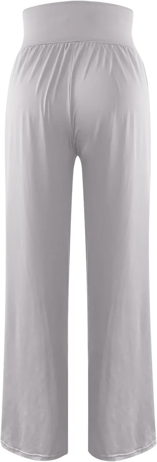 Pants for Women Casual Crossed Slim High Waist Trousers with Pockets Stretch Straight Wide Leg Ladies Pant Summer Beach