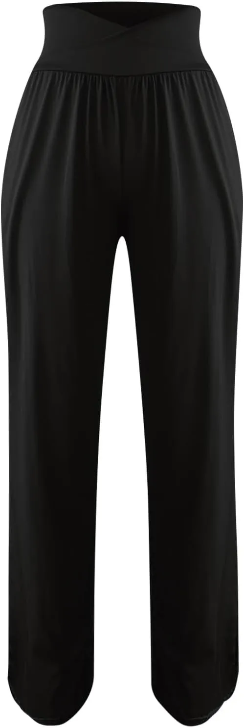 Pants for Women Casual Crossed Slim High Waist Trousers with Pockets Stretch Straight Wide Leg Ladies Pant Summer Beach