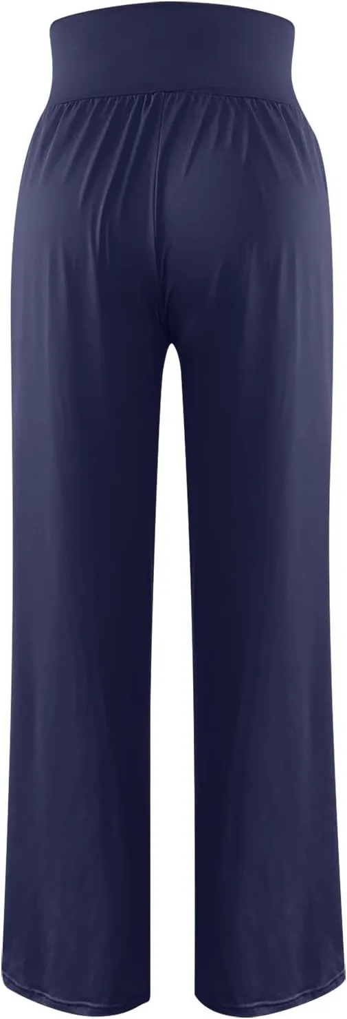 Pants for Women Casual Crossed Slim High Waist Trousers with Pockets Stretch Straight Wide Leg Ladies Pant Summer Beach