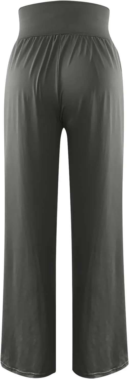 Pants for Women Casual Crossed Slim High Waist Trousers with Pockets Stretch Straight Wide Leg Ladies Pant Summer Beach