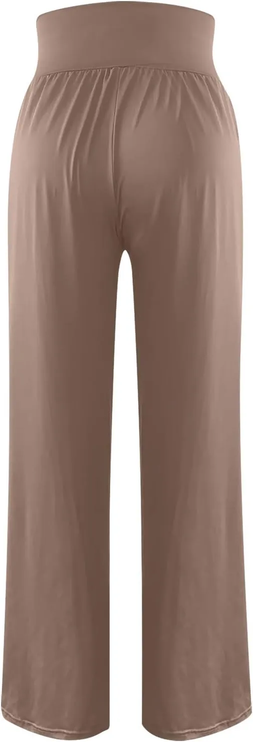 Pants for Women Casual Crossed Slim High Waist Trousers with Pockets Stretch Straight Wide Leg Ladies Pant Summer Beach