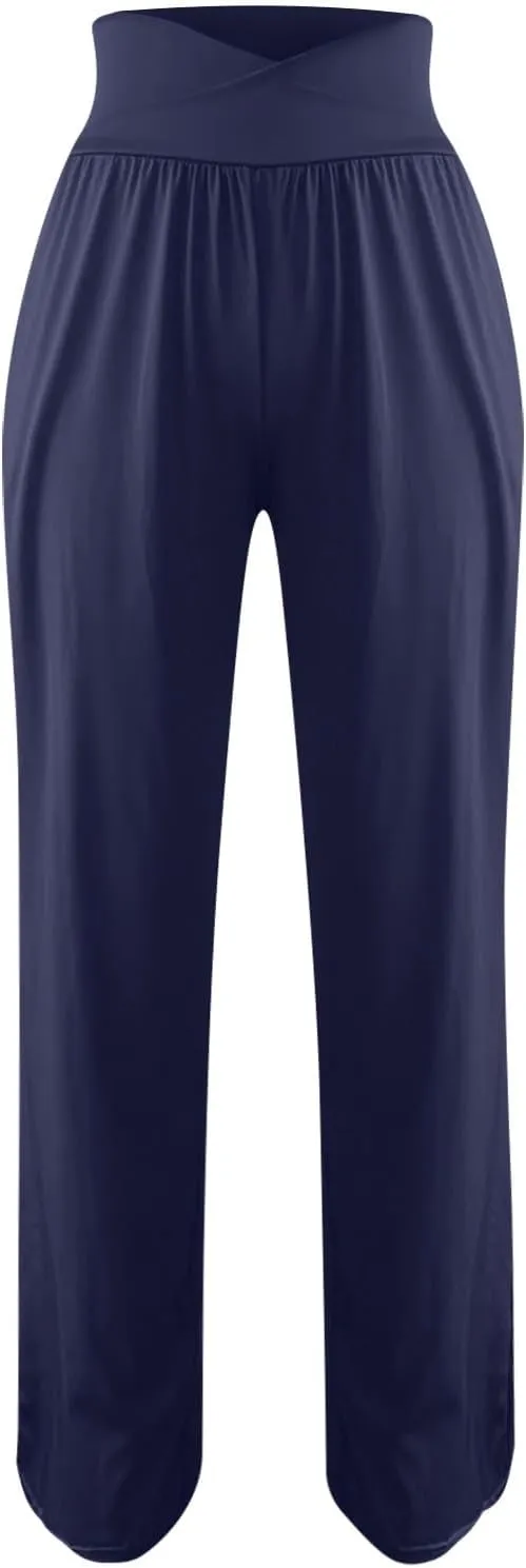 Pants for Women Casual Crossed Slim High Waist Trousers with Pockets Stretch Straight Wide Leg Ladies Pant Summer Beach
