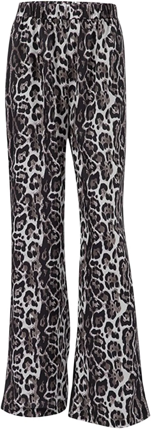 Pants for Women Fall Leopard Print High Waist Slim Wide Leg Trousers Trendy Daily Travel Photo Straight Denim Pant