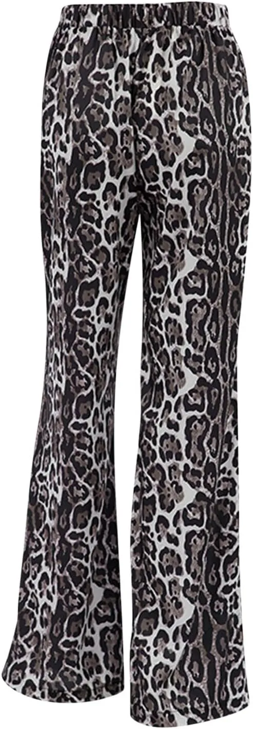 Pants for Women Fall Leopard Print High Waist Slim Wide Leg Trousers Trendy Daily Travel Photo Straight Denim Pant