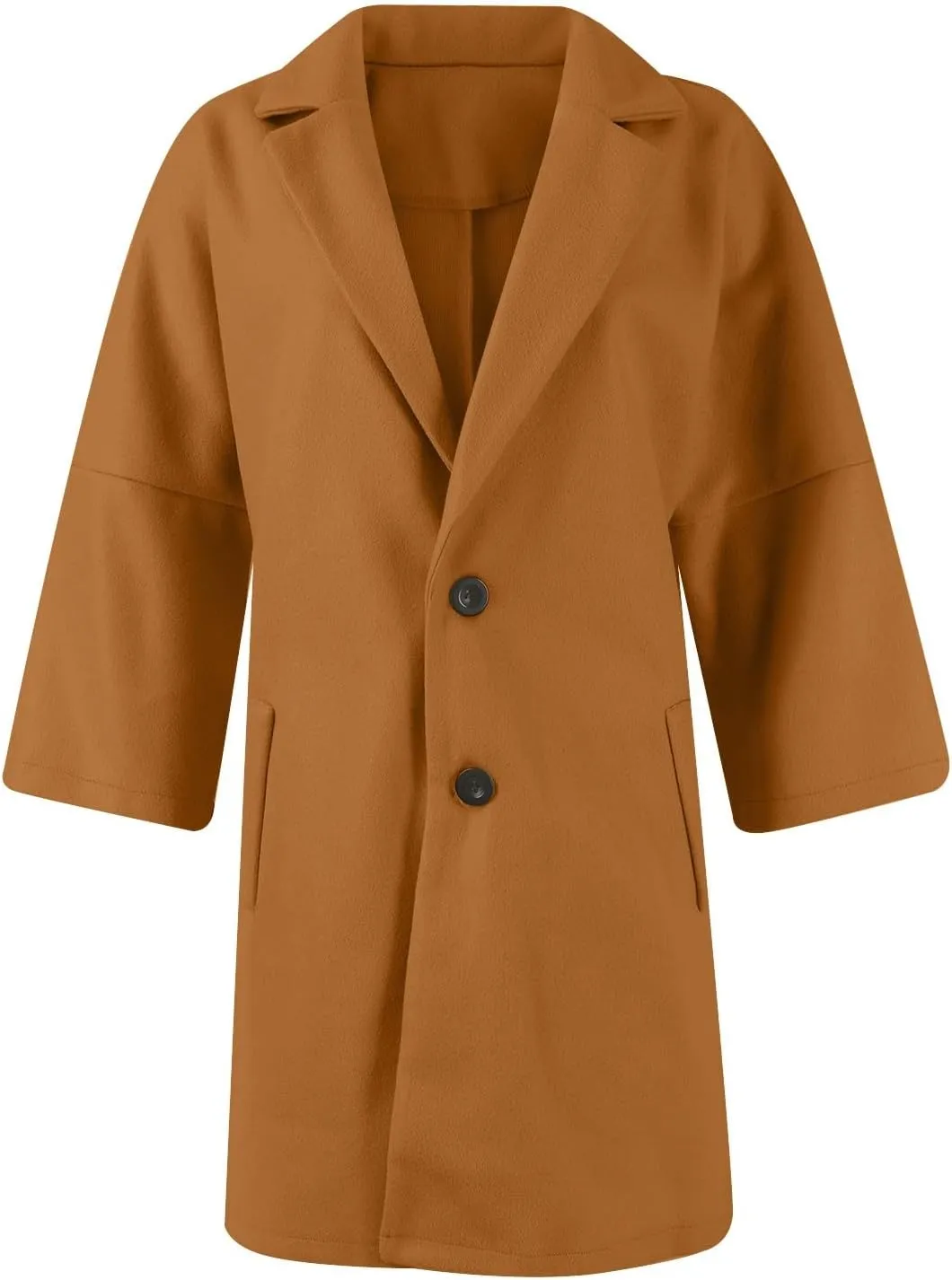 Pea Coats for Women Trendy Lapel Button 3/4 Sleeve Coats Winter Double Breasted Wool Coats with Pockets