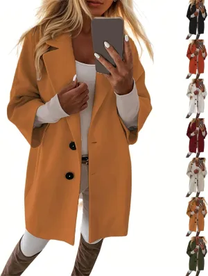 Pea Coats for Women Trendy Lapel Button 3/4 Sleeve Coats Winter Double Breasted Wool Coats with Pockets