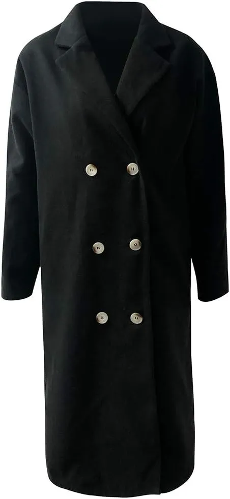 Pea Coats for Women Winter Wool Blend Camel Trench Coat Notch Lapel Double-Breasted Mid-Long Jacket Outwear