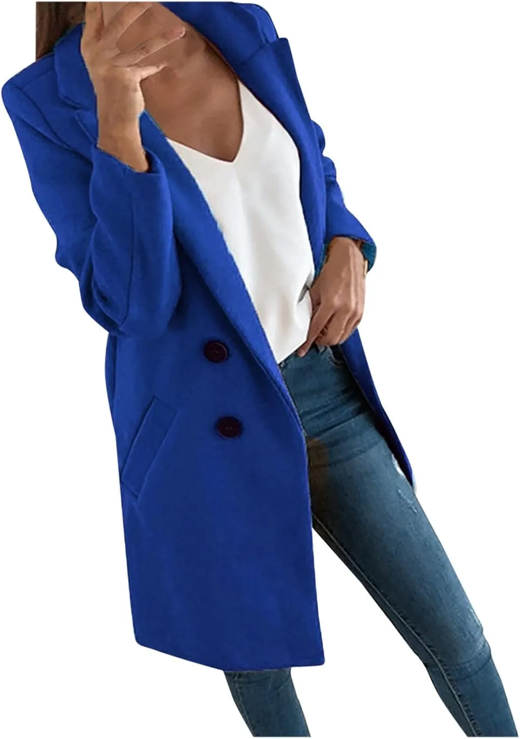 Pea Coats For Women,2024 Trendy Classic Notched Lapel Collar Double Breasted Trench Coat Mid Slim Fit Winter Coats