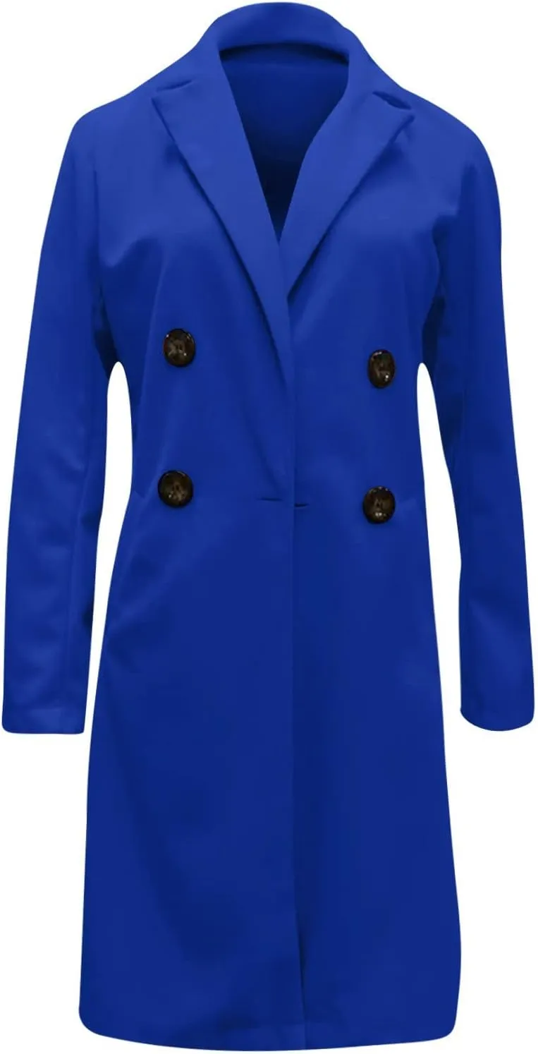 Pea Coats For Women,2024 Trendy Classic Notched Lapel Collar Double Breasted Trench Coat Mid Slim Fit Winter Coats
