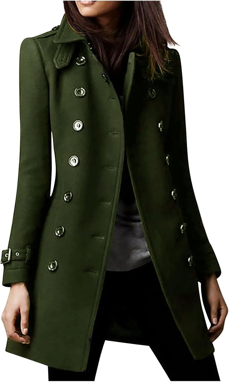 Peacoat Womens Coat, Mid Long Classic Overcoat Double Breasted Slim Outdoor Jackets Winter Trench Outerwear