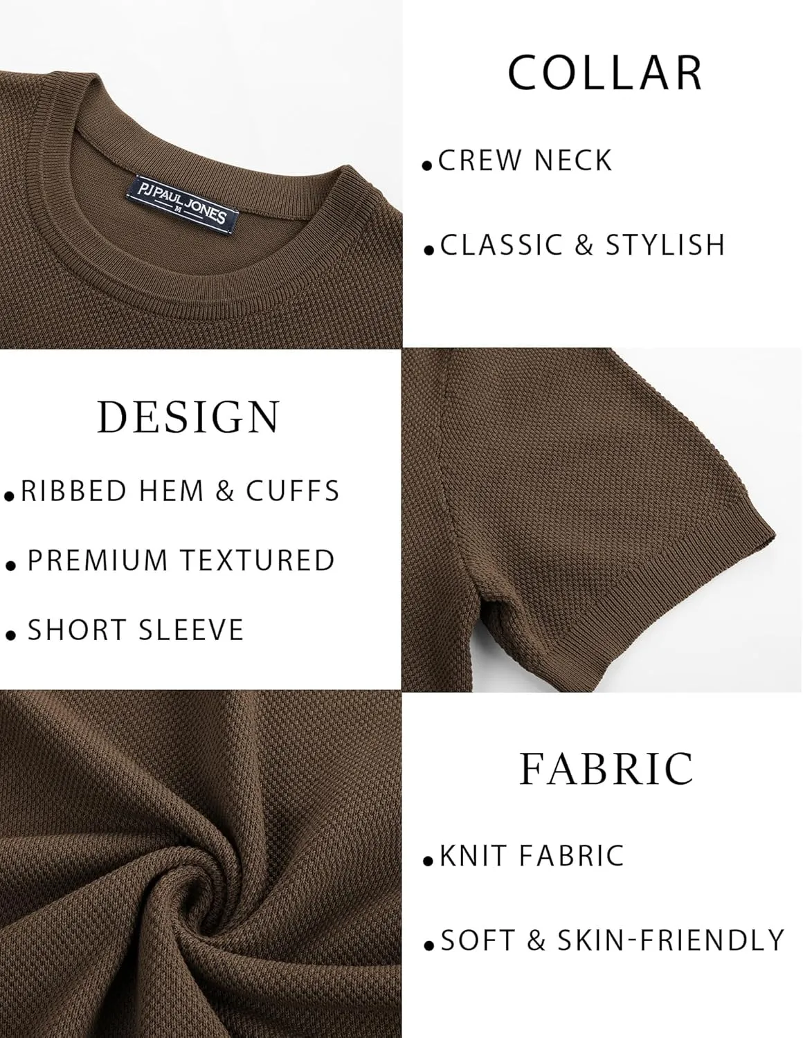 PJ PAUL JONES Mens Casual T-Shirts Classic Short Sleeve Knit Tees Crewneck Solid Tee Shirts