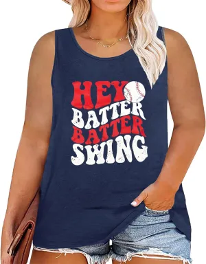 Plus Size Baseball Sleeveless Shirt Women Baseball Mom Tank Top Batter Batter Swing Baseball Tee Vest Casual Summer Top