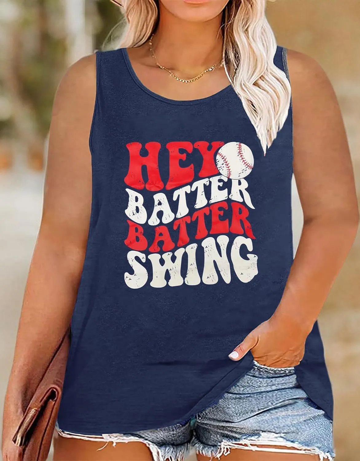 Plus Size Baseball Sleeveless Shirt Women Baseball Mom Tank Top Batter Batter Swing Baseball Tee Vest Casual Summer Top