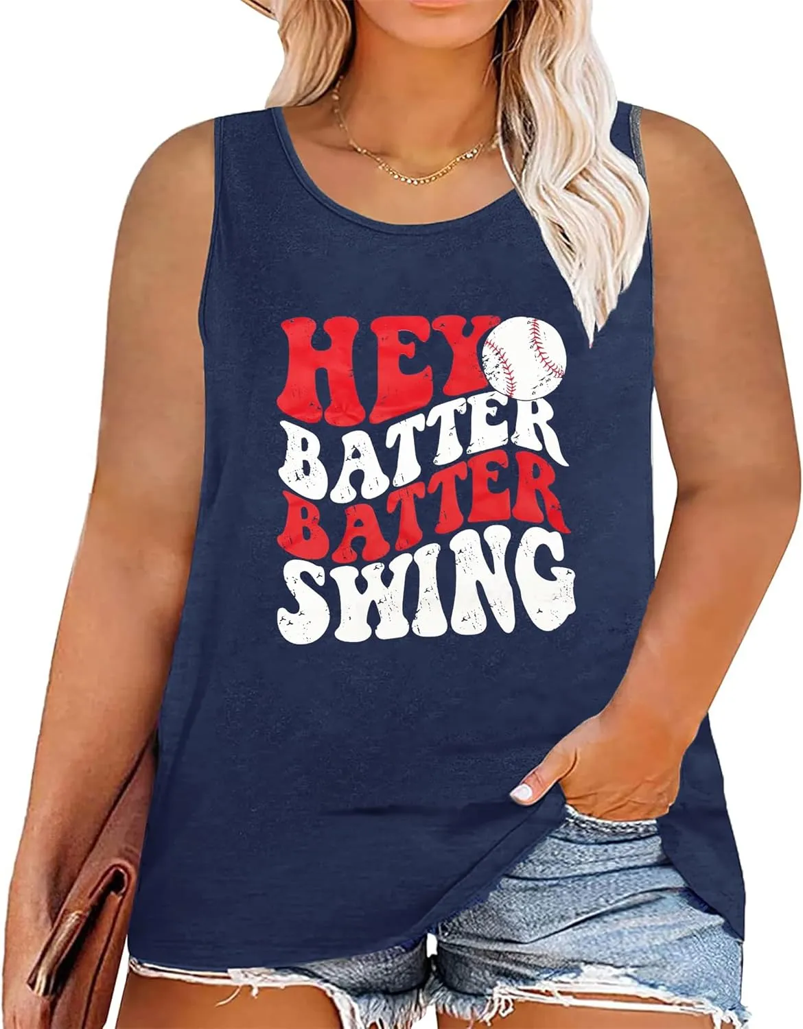 Plus Size Baseball Sleeveless Shirt Women Baseball Mom Tank Top Batter Batter Swing Baseball Tee Vest Casual Summer Top