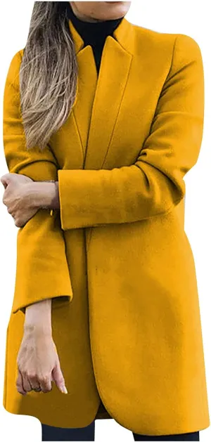 Plus Size Business Cardigans for Women Wool Blend Trench Coats Open Front Stand Collar Long Sleeve Casual Outerwear