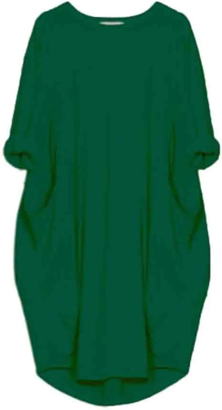 Plus Size Dresses for Curvy Women Casual Roll-Up Oversized Tunic Dress Loose Baggy Tshirt Midi Derss Tops with Pockets