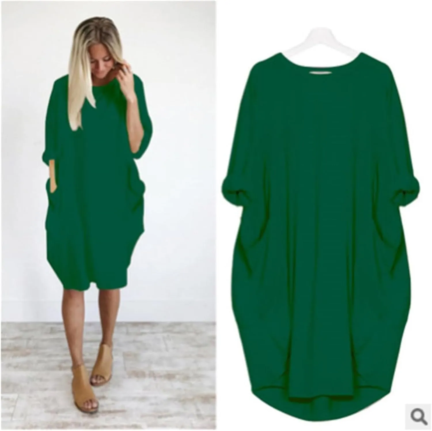 Plus Size Dresses for Curvy Women Casual Roll-Up Oversized Tunic Dress Loose Baggy Tshirt Midi Derss Tops with Pockets