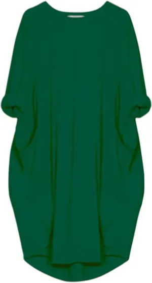 Plus Size Dresses for Women Oversized T Shirt Midi Dress Roll-Up Sleeve Crewneck Dress Baggy Dresses with Pockets