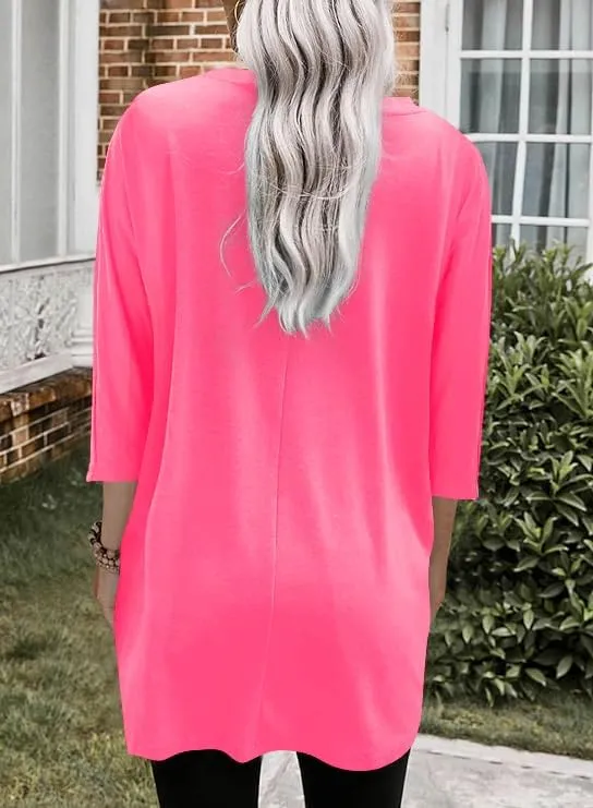 Poetsky Womens 3/4 Sleeve Tunics or Tops to Wear with Leggings Long Shirts Tops with Pockets