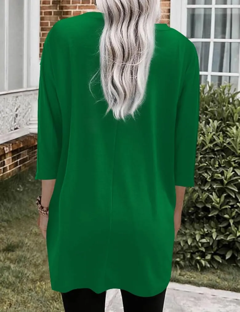 Poetsky Womens 3/4 Sleeve Tunics or Tops to Wear with Leggings Long Shirts Tops with Pockets